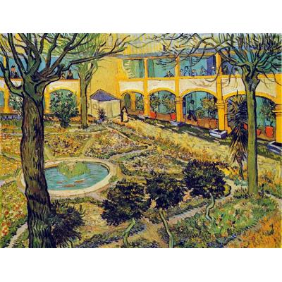 阿尔勒医院的庭院 文森特 - 梵高  印象风景油画 酒店油画客厅油画