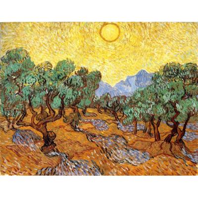 橄榄树与黄色的天空和太阳 文森特 - 梵 高 印象风景油画 ...