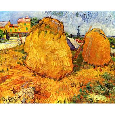 普罗旺斯的干草堆 文森特 - 梵高  印象风景油画 酒店挂画 大芬村名画临摹