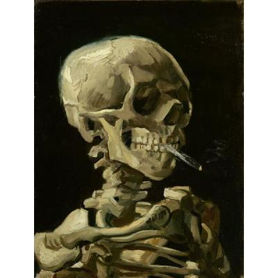 用燃烧的香烟的骷髅头骨 文森特 - 梵高  印象风格油画