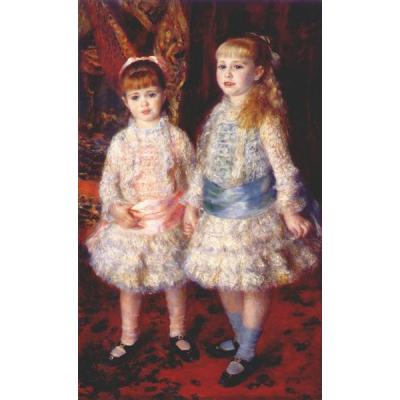 粉色和蓝色 皮埃尔-奥古斯特·雷诺阿 印象风格油画 儿童房书房挂画
