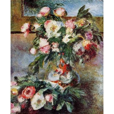 牡丹 皮埃尔-奥古斯特·雷诺阿 印象花卉油画 客厅餐厅油画 纯手绘油画