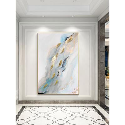 九鱼图手绘油画挂画客厅玄关装饰3D立体实物抽象金箔轻奢北欧走廊