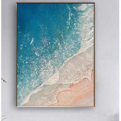 蓝色大海白浪,手工抽象画,大幅抽象肌理海洋画,大幅大海帆布油画,沙滩海洋天空风景 大芬村油画