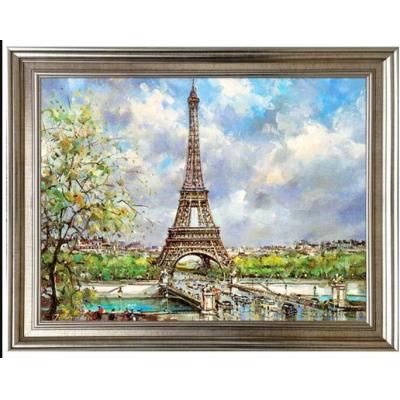 欧式油画手绘玄关画 壁炉有框画装饰画 简欧风景画 巴黎铁塔 大芬村油画