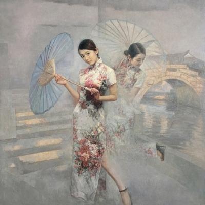 梁振龙油画作品  《梦游水乡》   150x150cm 油画