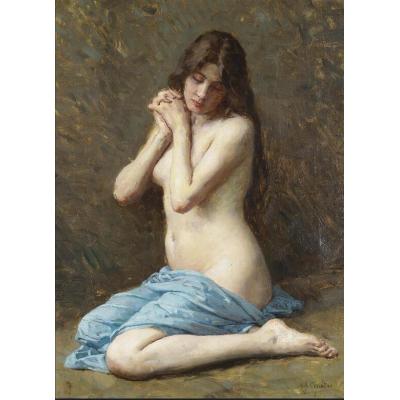 蓝色披风的裸坐 亚历山大·雅克·尚特龙 人体油画
