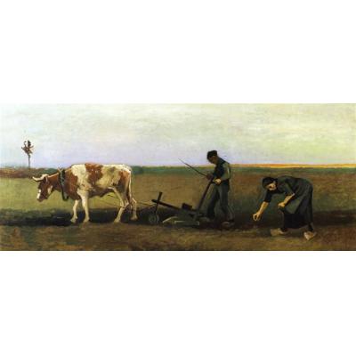 农夫与种植土豆的女人 文森特 - 梵高 临摹油画