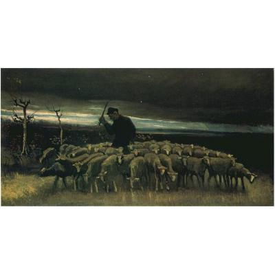 一群羊牧羊人 文森特 - 梵高 大芬村手绘油画