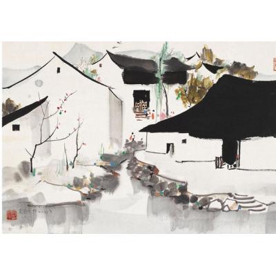 白墙的江南小镇和民居以及水乡 吴冠中油画