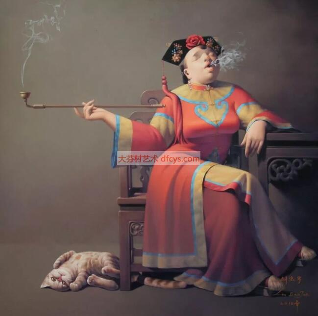	 刘宝军 抽烟的女人 新中式人物油画 油画定制
