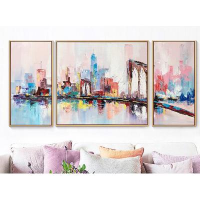 手绘油画抽象现代简约客厅装饰画北欧沙发背景墙城市景油画