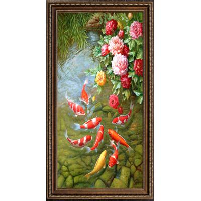 牡丹九鱼油画  锦鲤 大芬村 手绘油画