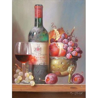 餐厅油画 古典水果静物  酒庄 红酒 05