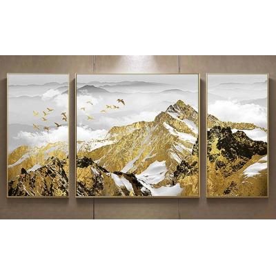 手绘抽象三联油画北欧现代客厅沙发墙装饰画金箔金山 大芬村