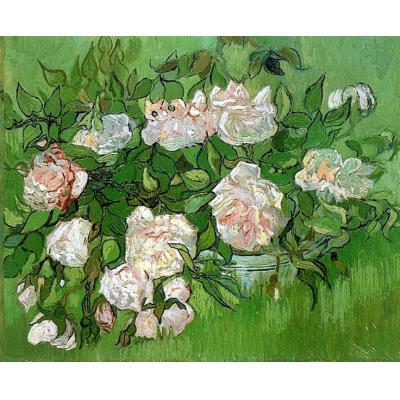 静物 - 粉红玫瑰 文森特 - 梵高  印象玫瑰油画 静物花卉 餐厅油画 