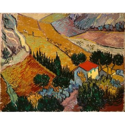 有房子和农夫的风景 文森特 - 梵高  风景油画  大芬村装饰油画