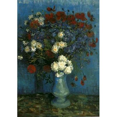 有矢车菊和罂粟花的花瓶 文森特 - 梵高  静物花卉油画