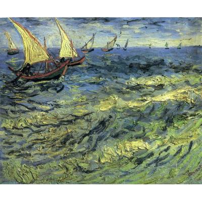 海边的渔船 文森特 - 梵高  印象风景油画 酒店客厅装饰油画