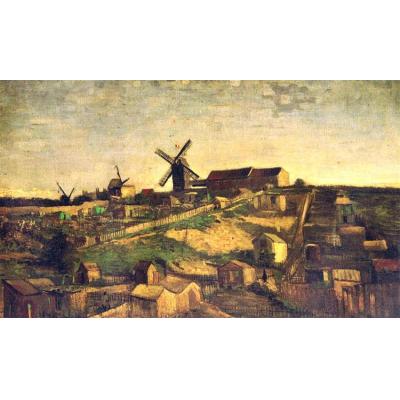蒙马特采石场和风车 文森特 - 梵高 印象风景油画 大芬村手绘油画临摹