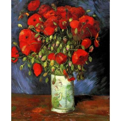 红色罂粟花花瓶 文森特 - 梵高 花卉油画 餐厅油画