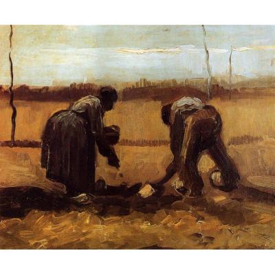种土豆的农民男女 文森特 - 梵高  欧洲风景油画  大芬村纯手绘油画 