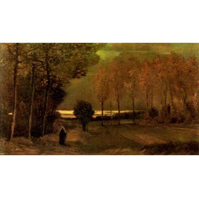 黄昏的秋景 文森特 - 梵 高  印象风景油画 手绘油画临摹