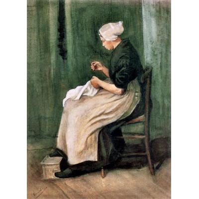 席凡宁根缝纫的女人 文森特 - 梵高   欧洲人物油画  装饰油画
