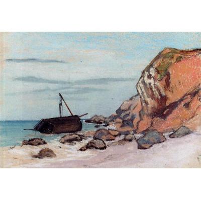 Saint-Adresse，搁浅的帆船 克劳德·莫奈  印象海景油画 酒店家装油画 