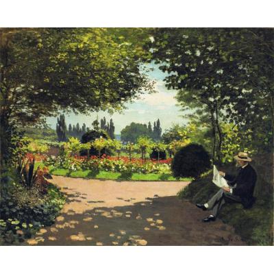 莫奈在花园里读书 克劳德·莫奈 大芬村手绘油画  名画临摹