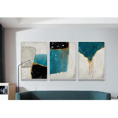 流金岁月抽象手绘油画客厅沙发墙三联画现代简约抽象入户玄关装饰...