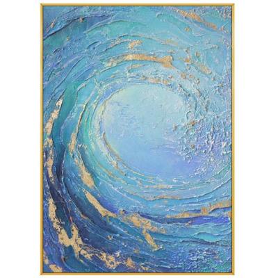手绘抽象油画现代简约蓝色大海风景装饰画客厅玄关过道挂画餐厅油...