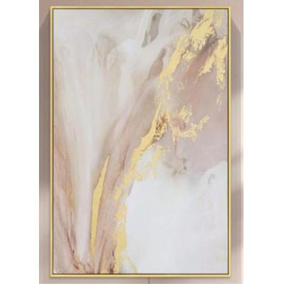 粉色主题金箔抽象油画现代简约轻奢北欧入户玄关装饰餐厅手绘抽象...