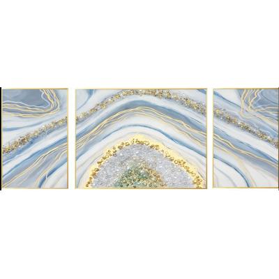 重工水晶石金箔装饰油画 现代北欧轻奢大气客厅背景墙三联油画 ...