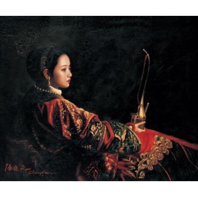 陈逸飞 拿烟斗的女人 手绘油画 中国风油画