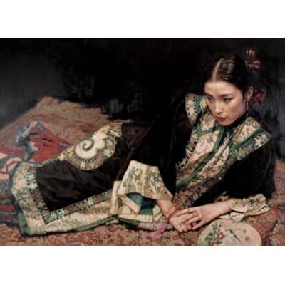 陈逸飞古典仕女 地毯上的淑女 老上海风格 中国风油画