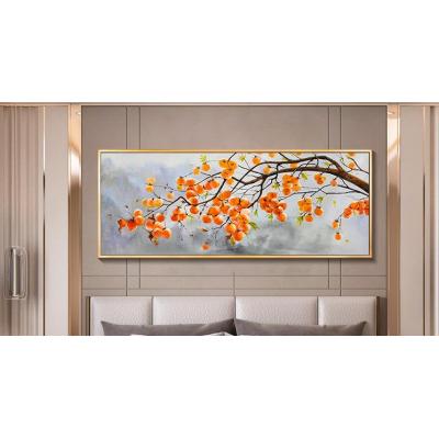 柿柿如意手绘油画餐厅美式轻奢新中式客厅卧室装饰油画