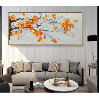 事事如意柿子新中式轻奢客厅沙发背景墙装饰画卧室床头挂画