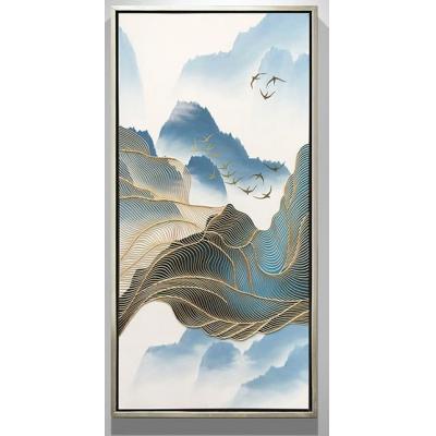 纯手绘绕线实物油画 现代简约金箔抽象油画 客厅背景墙三联画 玄关过道挂画