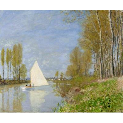 阿让特伊塞纳河小支流上的小船 克劳德·莫奈  印象风景装饰油画 纯手绘油画 