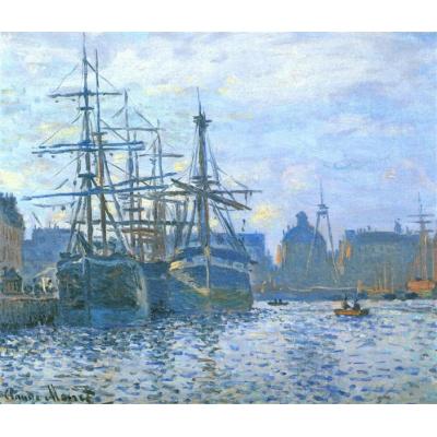 Havre，贸易盆地 克劳德·莫奈  海港帆船油画  大芬村手绘油画 