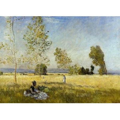 Bezons的草甸 克劳德·莫奈 印象风景油画 大芬村手绘油画临摹 