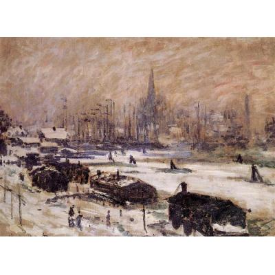 雪中​​的阿姆斯特丹 克劳德·莫奈  印象雪景油画  世界油画临摹