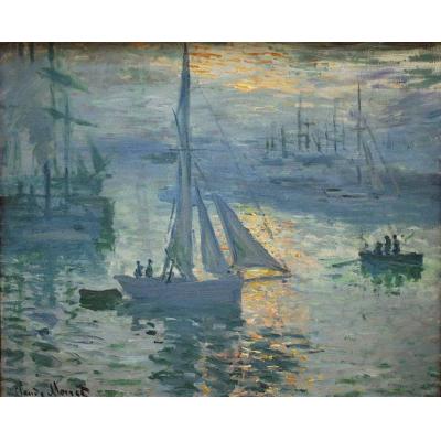 日出，大海 克劳德·莫奈 海景帆船油画  世界名画临摹