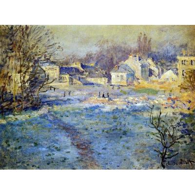 白色的霜 克劳德·莫奈 欧美冬天雪景油画 大芬村纯手绘油画 