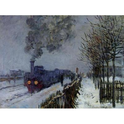 在雪地或机车中训练 克劳德·莫奈 印象风格油画 世界名画临摹