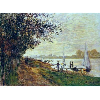 Petit-Gennevilliers 的河岸，日落 克劳德  印象风景油画 ·莫奈  