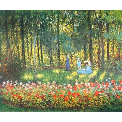 花园里的艺术家一家 克劳德·莫奈 欧美花园油画 印象装饰油画