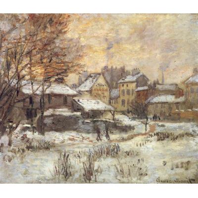夕阳下的雪景 克劳德·莫奈 冬日雪景油画 大芬村手绘装饰油画