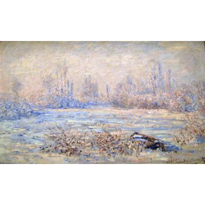 弗特伊附近的霜冻 克劳德·莫奈  印象雪景油画 大芬村纯手绘油画 